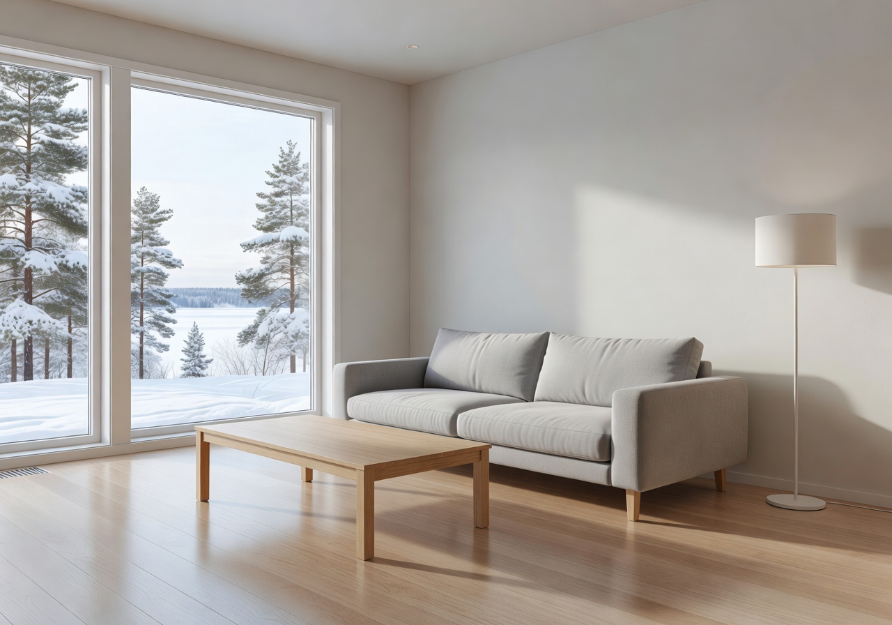 Bright modern living room prepared after professional cleaning service in Finland
